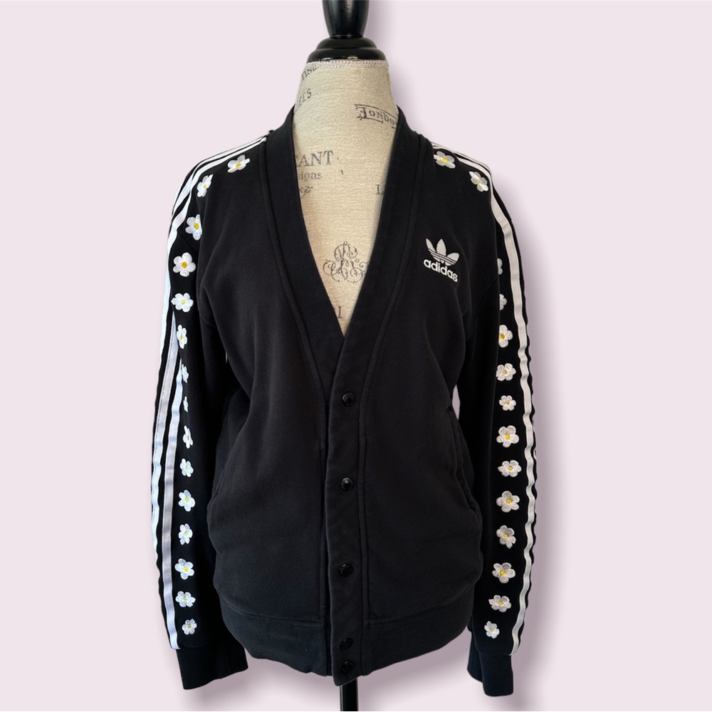 Adidas × Cardigan × Pharrell Black Floral Sleeves Sweater Medium